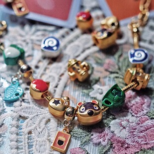动森！可DIY珠链手串 狸克钱袋大头菜化石金属珠子手链NS周边