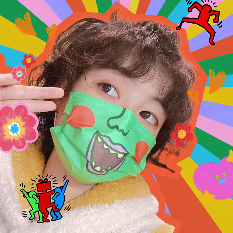 自制~小酒窝奔放狂笑脸腮红口罩10个防尘呆萌周边灵能百分百路人