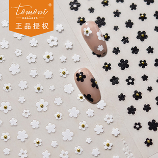tomoni美甲黑白山茶花朵小香风高级感五瓣小花花可爱少女指甲贴纸