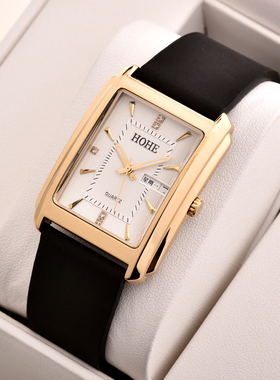 正品HOHE手表 男士双历疯马皮带防水石英表 时尚休闲夜光超薄男表