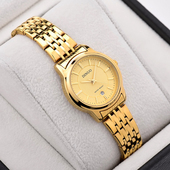 休闲超薄土豪金石英表 DINUO谛诺 女士时尚 防水简约复古日历女表