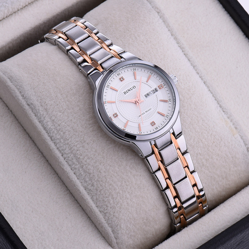 正品dinuo谛诺手表 女士双历防水石英表超薄日历星期时尚复古女表