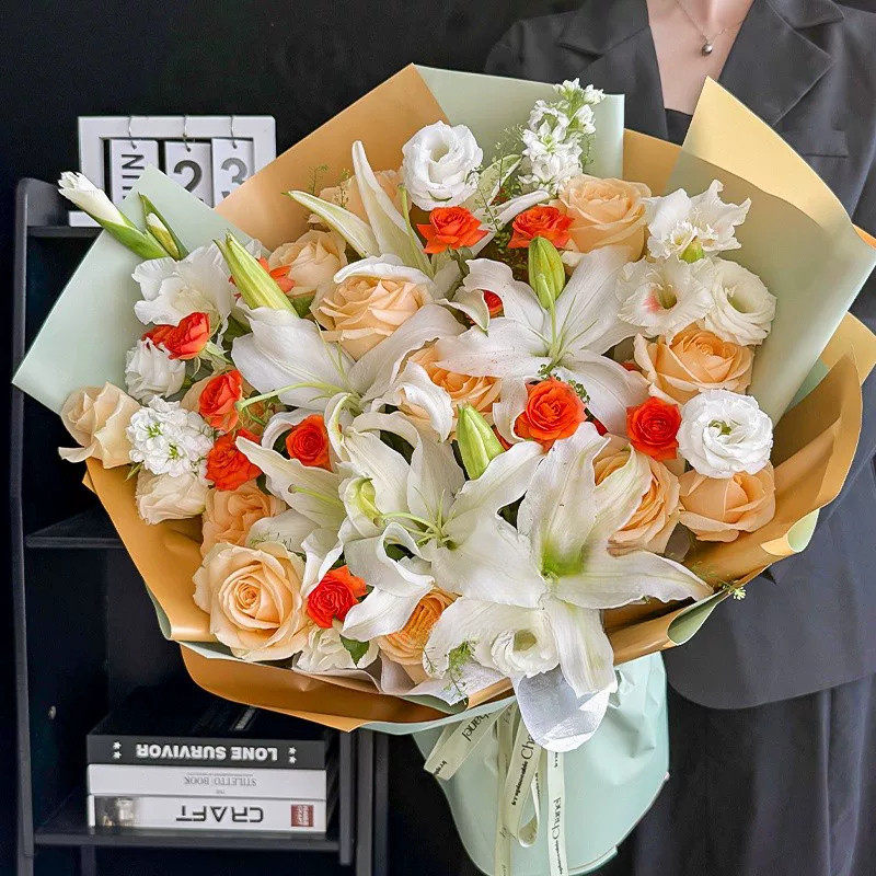 全国香水百合康乃馨花束配送妈妈长辈生日鲜花速递同城上海北京店