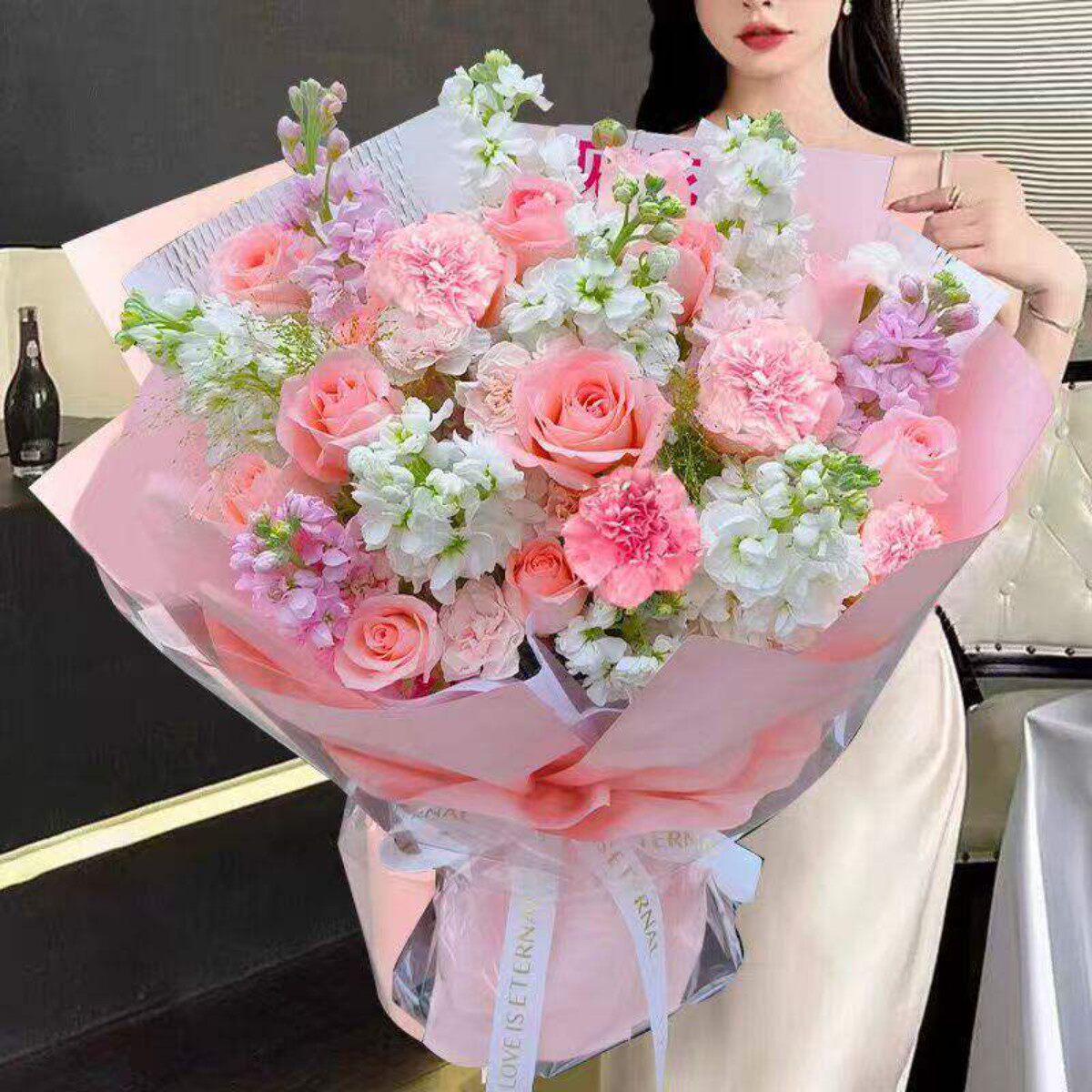 探望病人花束康乃馨百合混搭鲜花同城配送妈妈长辈老婆生日礼物