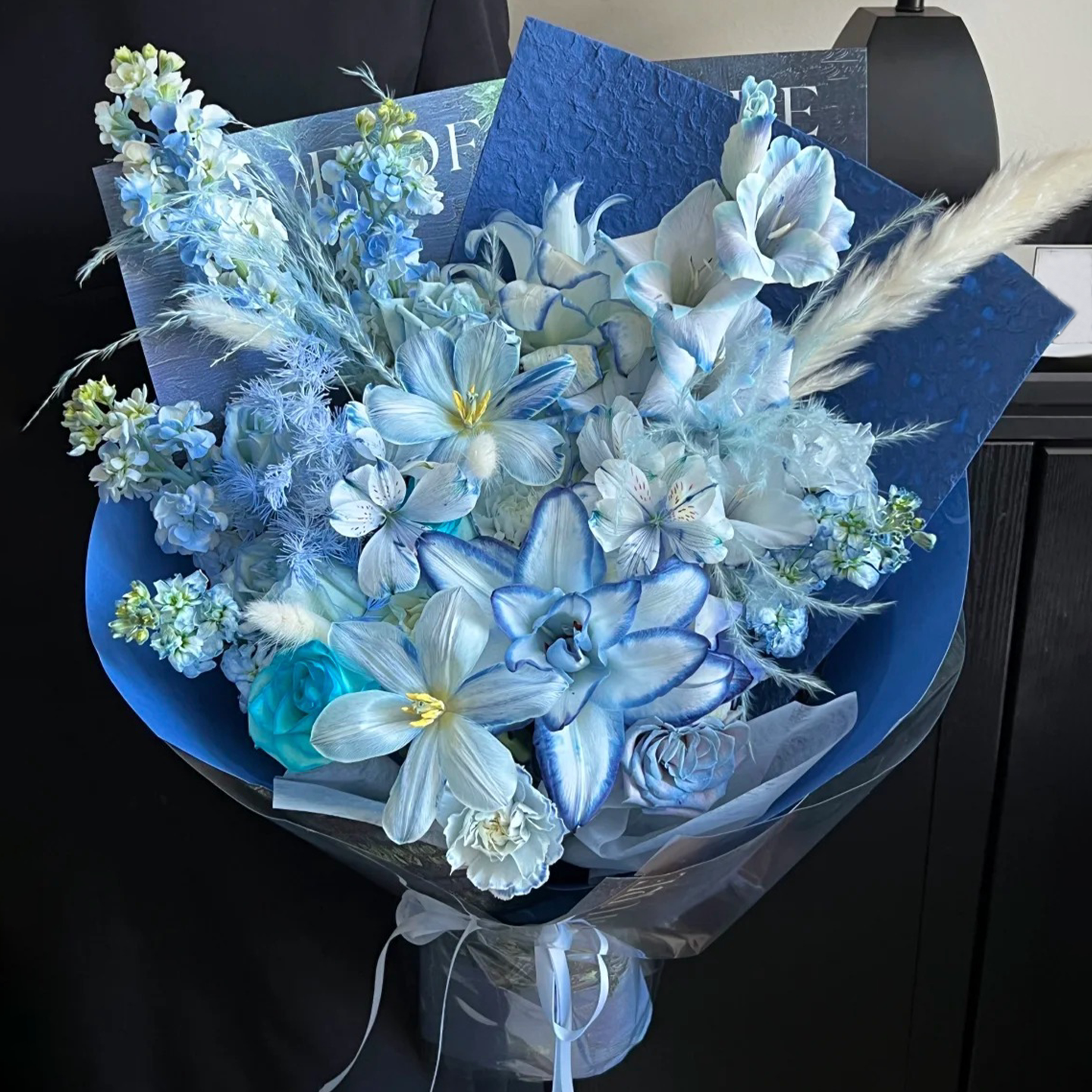 同城花束蓝色绣球玫瑰碎冰蓝鲜花速递配送上海北京生日男生礼物