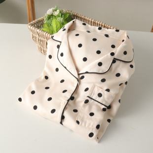 睡衣家居服套装 特价 长裤 贡缎绵绸人造棉波点长袖 春夏 高端女薄款