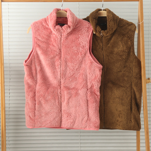 特价 家居坎肩保暖马夹马甲冬 外贸女珊瑚绒双面绒开身立领护颈无袖