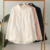 外贸女珊瑚绒双面绒立领护颈开身长袖 家居服睡衣上衣保暖冬大码