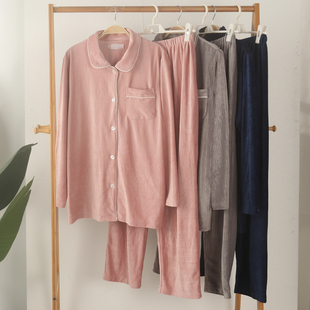 长裤 外贸女士灯芯绒开衫 款 长袖 春秋 薄绒睡衣家居服套装