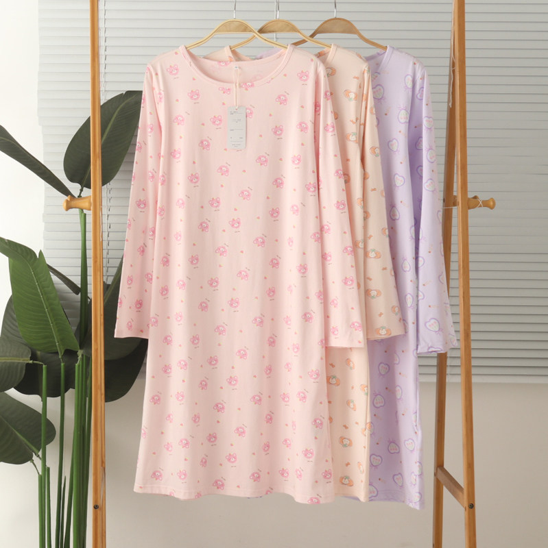 外贸女纯棉薄款圆领弹力长袖家居服睡裙睡袍裙子春夏大码,女士内衣/男士内衣/家居服,睡裙,淘宝优惠券,粉丝福利购,淘宝优惠卷