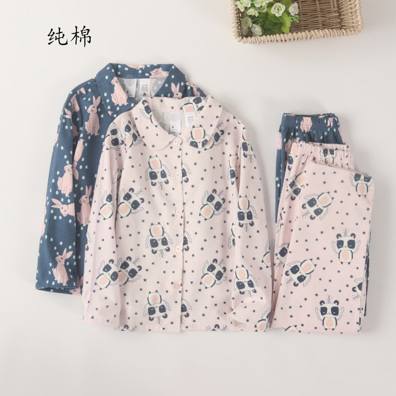 外贸童装男孩女童纯棉磨毛棉绒绒布长袖长裤睡衣家居服套装春秋