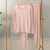 睡衣家居服套装 长裤 内搭保暖冬 外贸女针织棉磨毛圆领长袖 特价