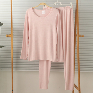 特价外贸女针织棉磨毛圆领长袖长裤睡衣家居服套装内搭保暖冬