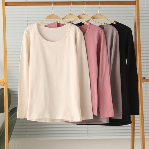 女纯棉圆领长袖打底衫T恤上衣春