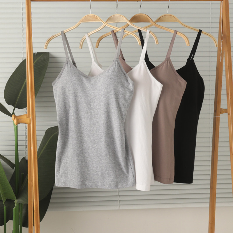 外贸女纯棉弹力带罩杯胸垫BRA一体式吊带衫打底内搭夏,女士内衣/男士内衣/家居服,吊带/背心/T恤/打底/肌底衣,淘宝优惠券,粉丝福利购,淘宝优惠卷