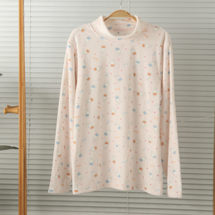 特价外贸女宝宝绒薄绒超柔半高领护颈长袖家居服睡衣上衣保暖冬