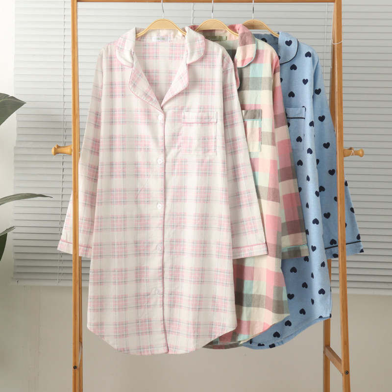 外贸女士纯棉磨毛棉绒绒布开身长袖家居服睡裙睡袍裙子大码秋冬