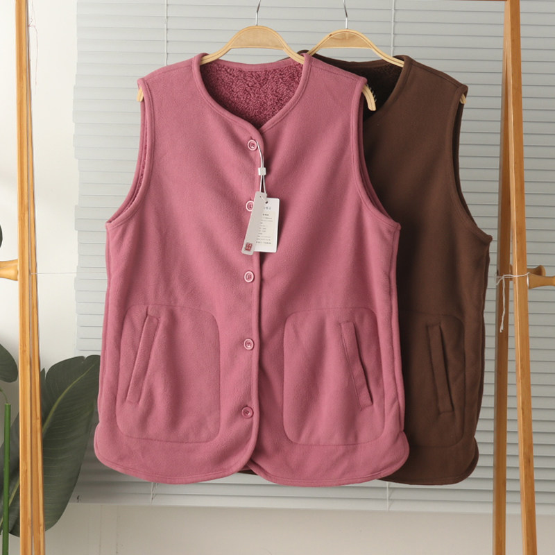 女摇粒绒复合珊瑚绒加厚无袖背心坎肩家居服保暖秋冬马甲马夹
