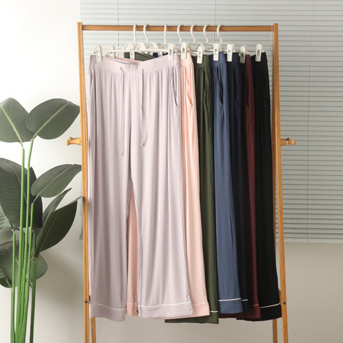 女竹纤维高腰口袋长裤家居裤睡裤