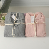 睡衣家居服套装 长裤 春秋透气 长袖 情侣男女士纯棉加厚四层纱布开衫