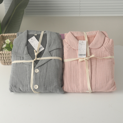 男女纯棉加厚纱布长袖长裤睡衣春