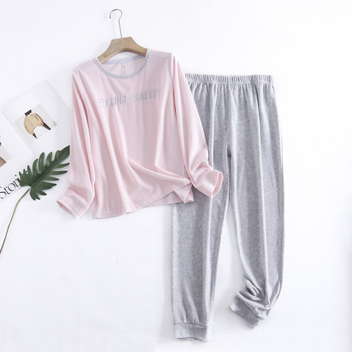 外贸天鹅绒薄绒睡衣家居服秋冬