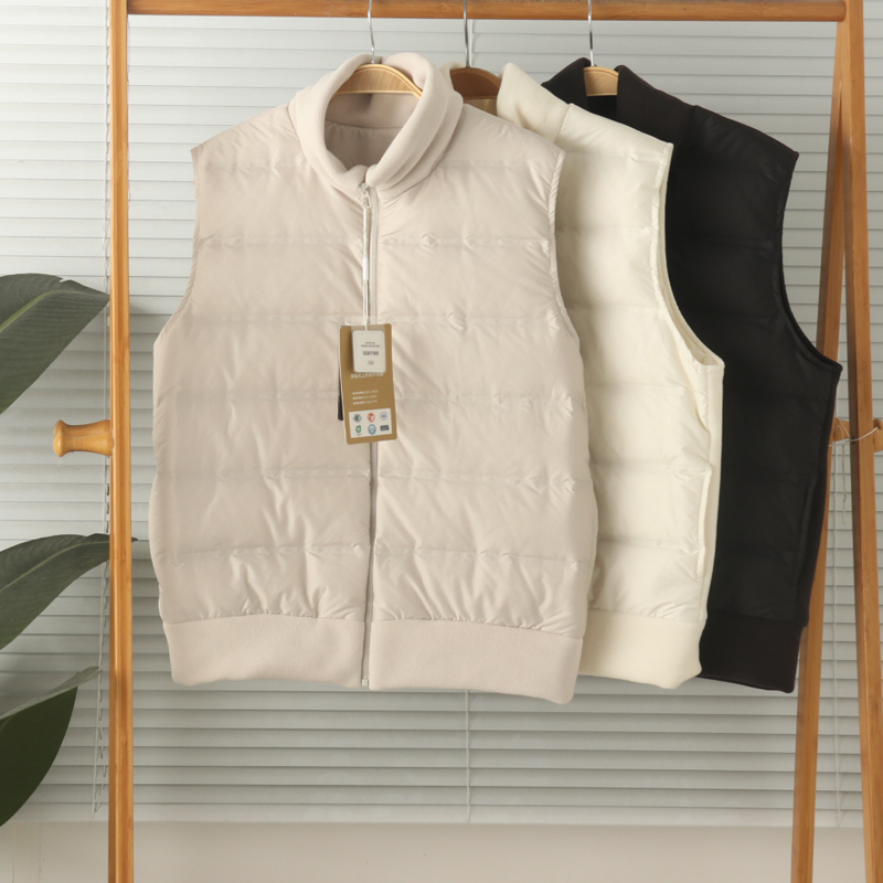 女士轻羽绒拼接摇粒绒坎肩马甲冬
