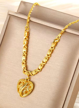 越南沙金项链女纯金色粗锁骨鸡心套链镀金仿真假黄金桃心吊坠颈链