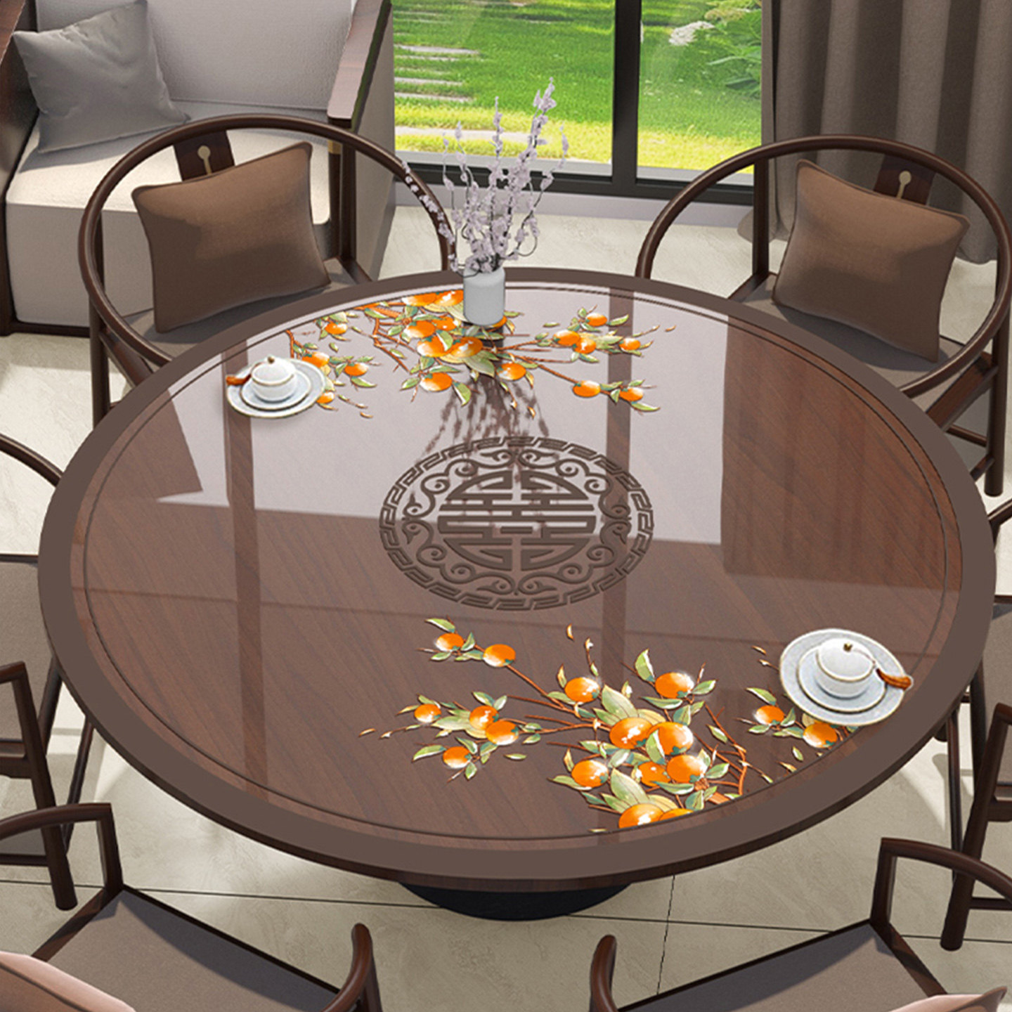 新中式客厅圆餐桌垫隔热垫耐高温PVC透明软玻璃2026新款圆茶几垫,居家布艺,桌布,淘宝优惠券,粉丝福利购,淘宝优惠卷