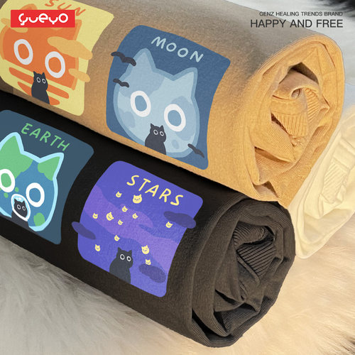 悦游短袖潮流青少年天文猫T恤