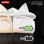 悦游 电量猫头 加绒宽松连帽卫衣男猫耳外套休闲原创潮流电池猫咪