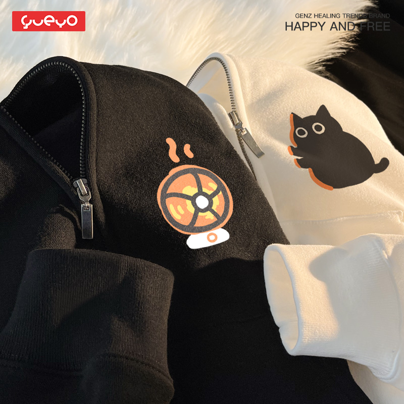 烤火黑猫卫衣悦游猫开衫日系