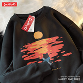 悦游 海边日落猫 秋冬加绒圆领卫衣男休闲原创潮流猫咪流浪