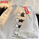 悦游 扮鬼黑猫 秋冬加绒圆领卫衣男休闲原创潮流搞笑猫咪万圣节