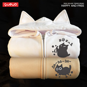 悦游 快跑抓挠黑猫 趣味中性风原创外套潮牌印花猫耳连帽卫衣男