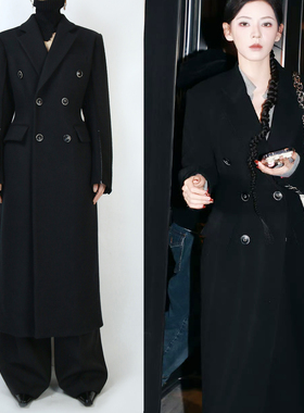 profi11zero立体袖收腰双排扣修身羊毛长大衣 曾可妮张予曦同款