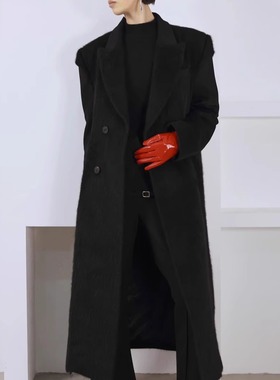 Profi11Zero-profillzero水貂毛拼接宽松羊毛长款大衣孟子义同款