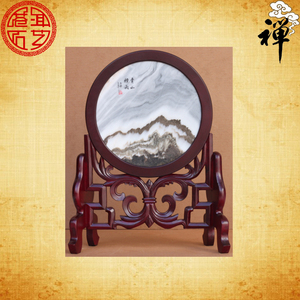 天然大理石画《青山烟雨》山水画座屏家居办公屏风摆件台屏特价