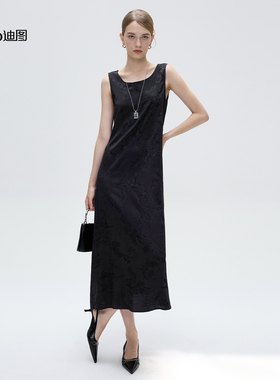 迪图2025秋季巨好看连衣裙女新款轻奢高级感新中式黑色法式连衣裙