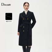 迪图2025冬季 羊毛大衣外套 简约高级感黑色加厚保暖中长款 新款 时尚
