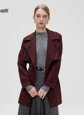 Ditto/迪图2025秋冬新款复古风衣外套女时尚修身显瘦中长款大衣