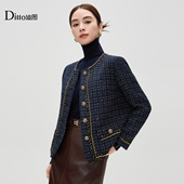 迪图名媛小香风外套女2026初春新款 粗花呢刺绣镶金线显贵气短外套