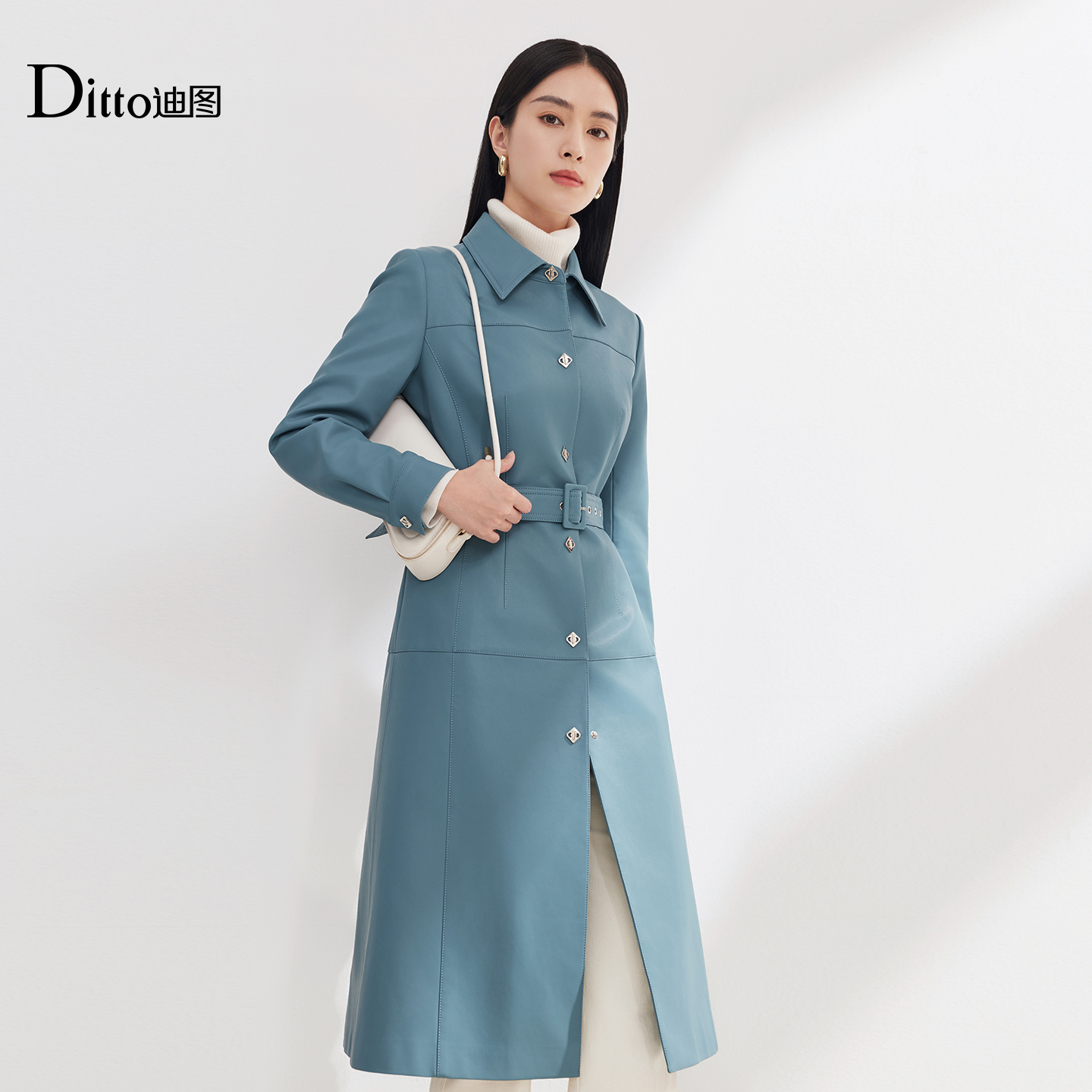 Ditto/迪图翻领收腰显瘦气质风衣
