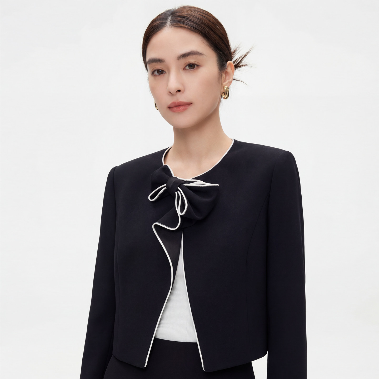 迪图春装小香风不对称蝴蝶结外套