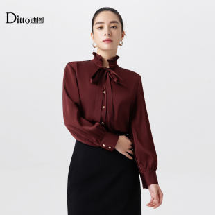 迪图2025秋季 衬衫 新款 复古宫廷风飘带领长袖 优雅气质法式 Ditto