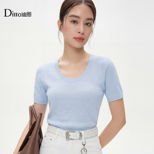迪图女薄款透气羊毛桑蚕丝针织衫