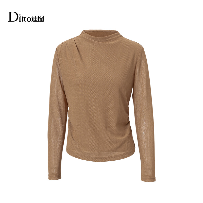 迪图时尚百搭立领长袖打底衫
