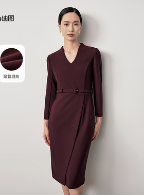 【商场同款】迪图2025秋高端连衣裙奢华气质正式场合红色礼服裙子