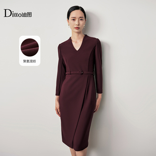 场合红色礼服裙子 迪图2025秋高端连衣裙奢华气质正式 商场同款