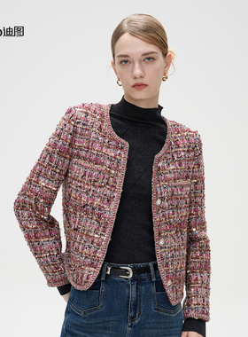 Ditto/迪图2025秋冬新款法式小香风圆领外套女时尚高级贵气感外套